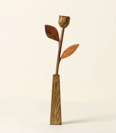 5 Year Anniversary Wooden Rose Sculpture