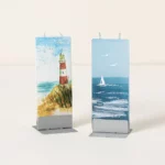 Hand-painted Coastal Scene Flat Candle