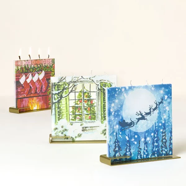 Holiday Scene Large Flat Candles