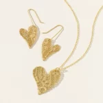 Mini Gold Dipped Lace Heart Earrings 3