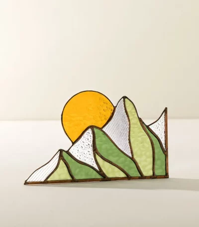 Mountain Scene Stained Glass Corner Piece