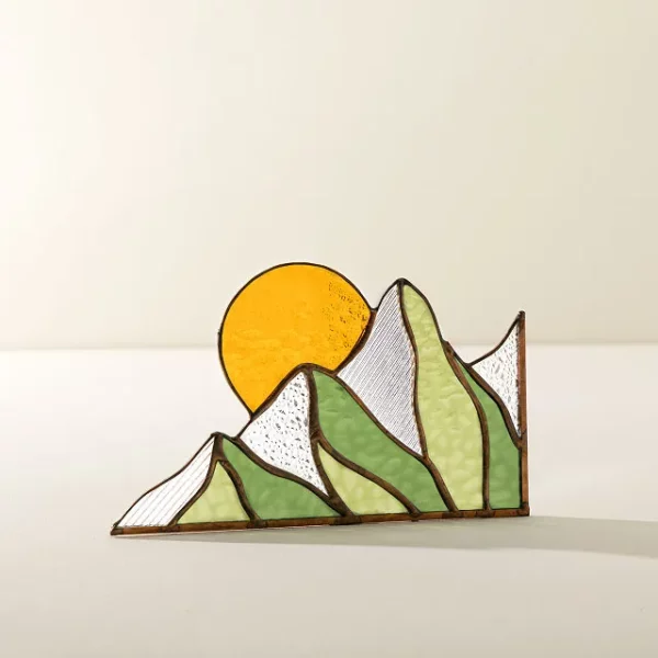 Mountain Scene Stained Glass Corner Piece