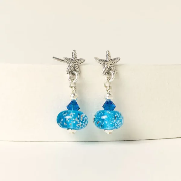 Ocean Blue Murano Glass Starfish Earrings​