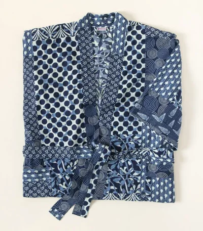 Patchwork Print Indigo Robe