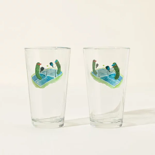 Pickles Playing Pickleball Pint Glass Set