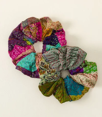 Repurposed Silk Sari Scrunchie - Set Of 2