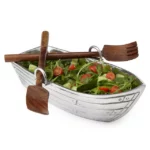 Row Boat Serving Bowl With Wood Serving Utensils 1