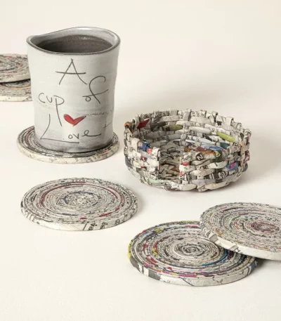 Upcycled Newspaper Coaster Set