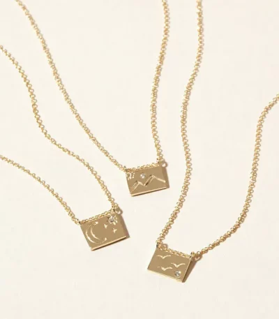 14k Gold & Diamond Postcard Charm Necklace