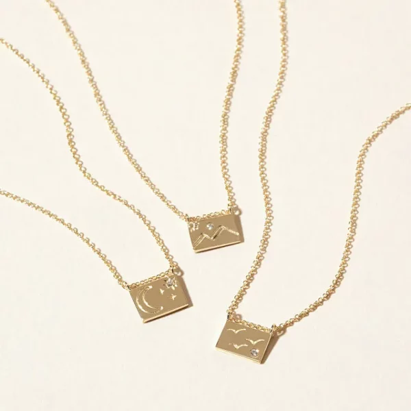 14k Gold & Diamond Postcard Charm Necklace