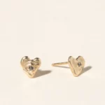 14k Gold Teeny Heart Diamond Studs 2