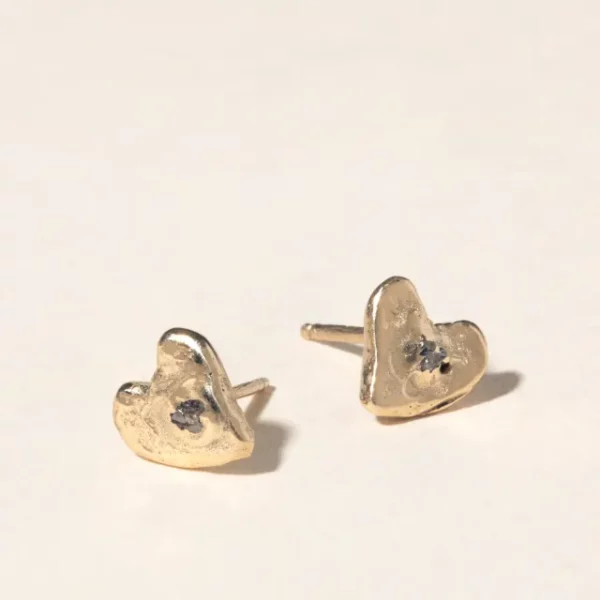 14k Gold Teeny Heart Diamond Studs