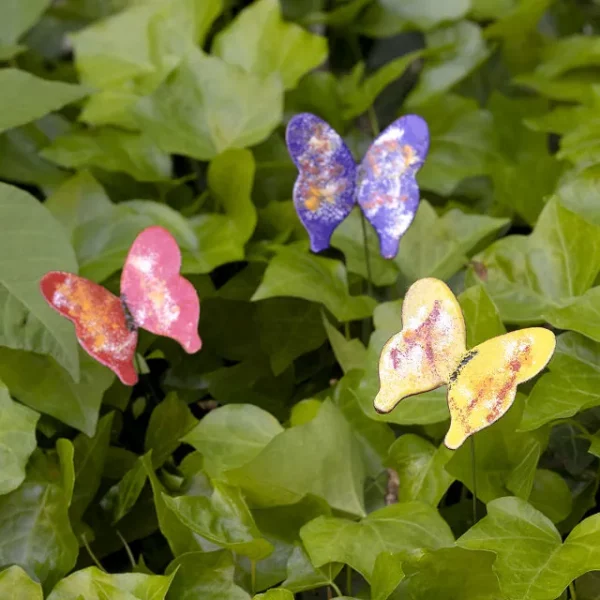 Copper Enamel Butterfly Stake Set