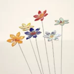 Copper Enamel Flower Stake Set 1