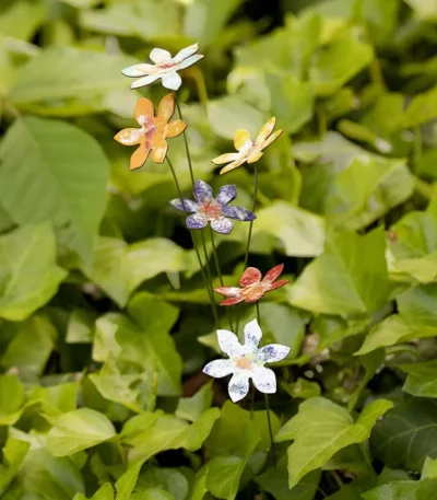 Copper Enamel Flower Stake Set