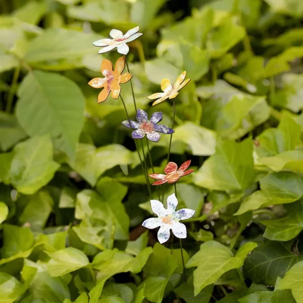 Copper Enamel Flower Stake Set