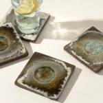 Natural Crackled Glass Coasters - Set Of 4 1