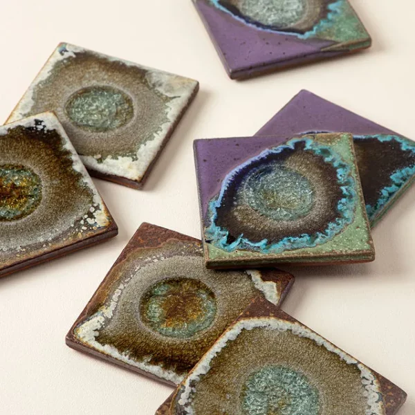 Natural Crackled Glass Coasters - Set Of 4