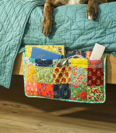 Re-purposed Quilted Sari Bedside Caddy