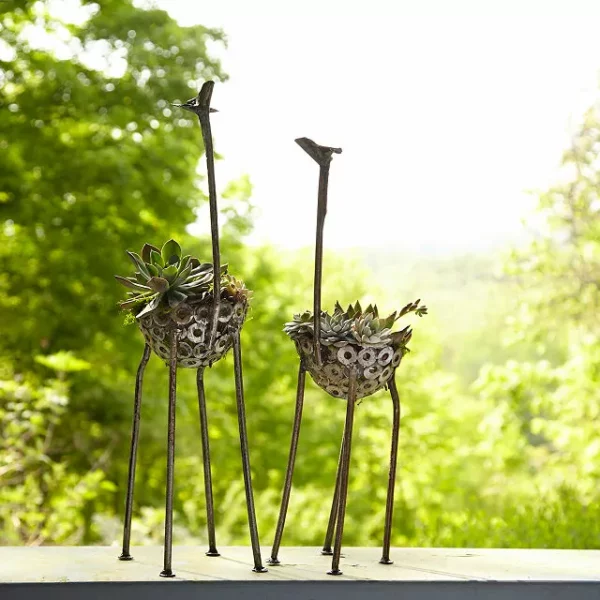 Recycled Metal Giraffe Planter