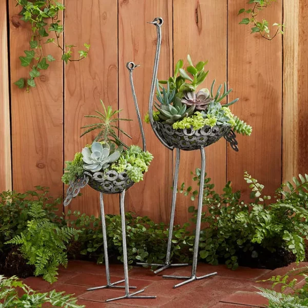 Recycled Metal Ostrich Planter